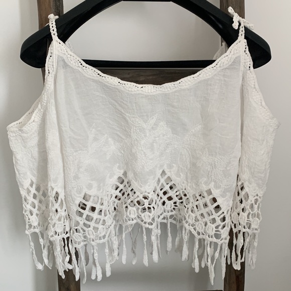 Crochet White Crop Top, Cover Up / Size S - Picture 11 of 12